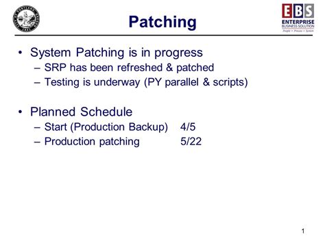 1 Patching System Patching Is In Progress Srp Has Been Refreshed