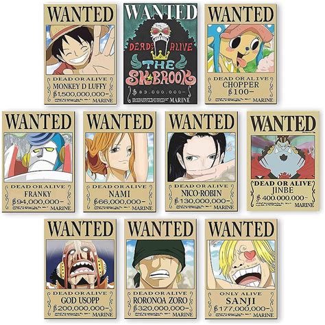 10 Posters Of One Piece Straw Hat Pirates Bounty Poster Luffy Nami