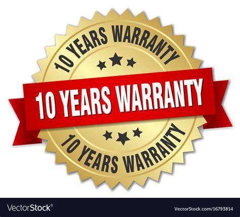 10 Years Warranty 3D Gold Badge With Red Ribbon Vector Image