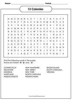 13 Colonies Founding Facts Amp Capitals 2 Crossword Puzzles Amp Word Search