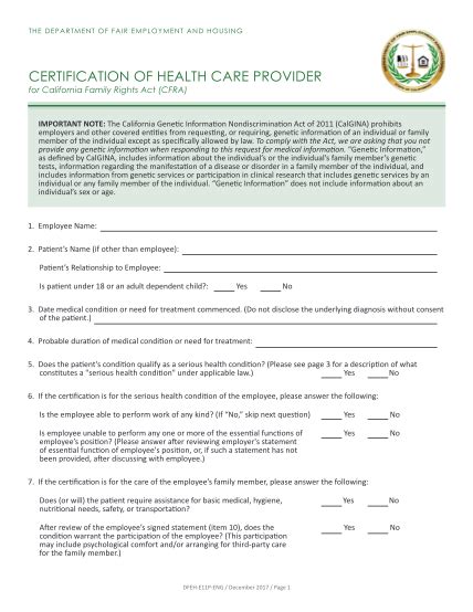 18 Printable Certification Of Health Care Provider Forms And Templates