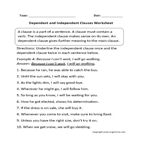 20 Independent And Dependent Clauses Worksheet Worksheets Decoomo