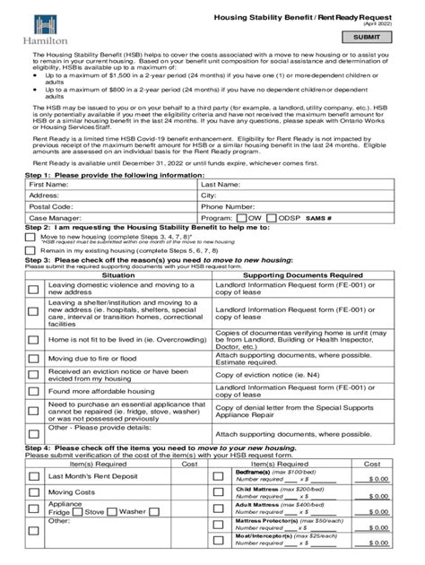 2022 Form Canada Ontario Housing Stability Benefit Request Fill Online