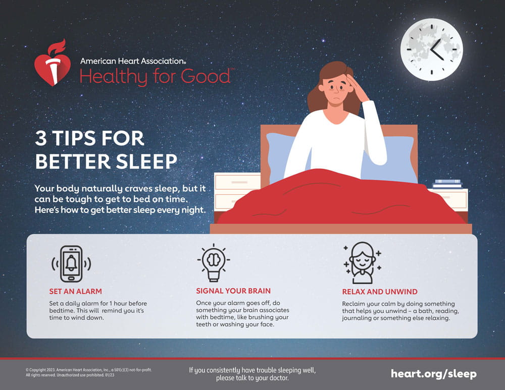 3 Tips For Better Sleep Infographic American Heart Association