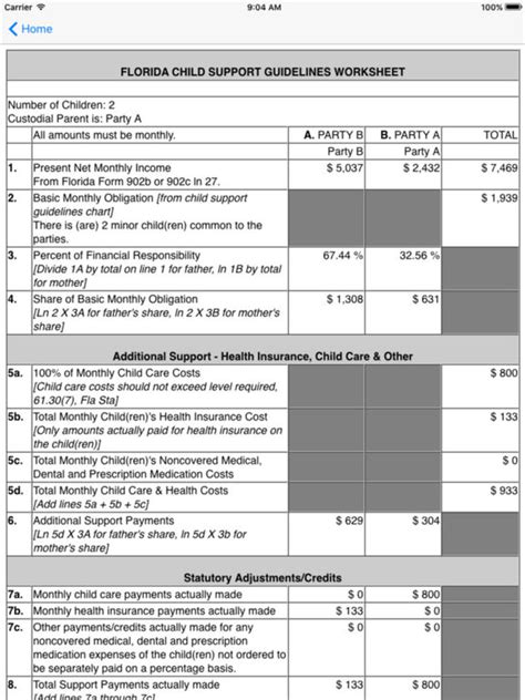 40 Florida Child Support Guidelines Worksheet Fillable Worksheet Database