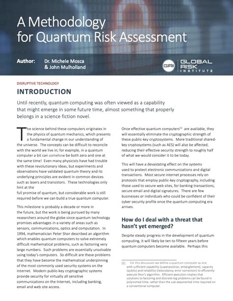 A Methodology For Quantum Risk Assessment Publication