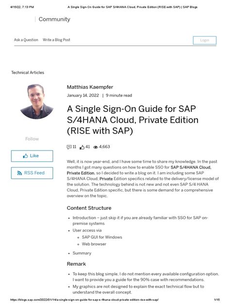 A Single Signon Guide For Sap S4hana Cloud Private Edition Pdf