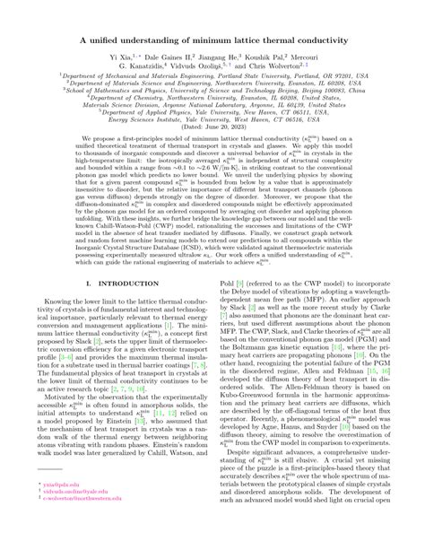 A Unified Understanding Of Minimum Lattice Thermal Conductivity Pdf