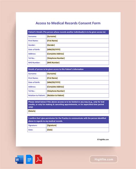 Access To Medical Records Consent Form Highfile