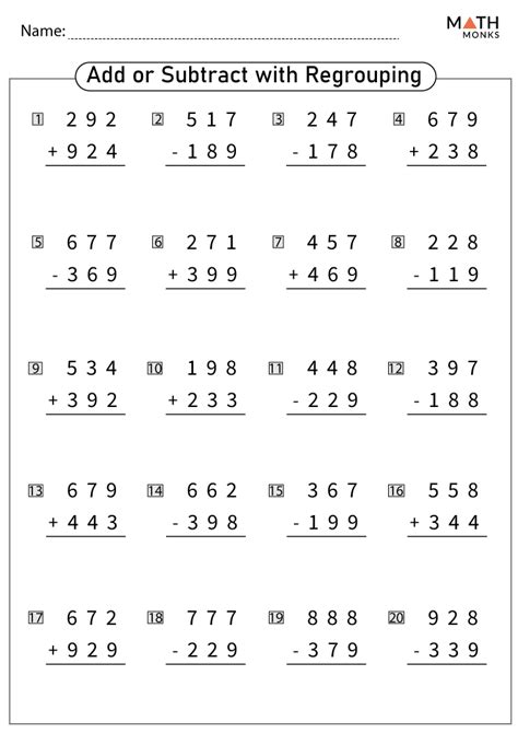 Adding And Subtracting With Regrouping Worksheets