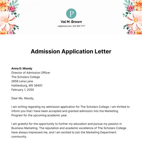 Admission Acceptance Letter Sample For University