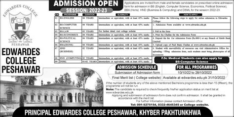 Admission Schedule Bs English Computer Science Economics Political