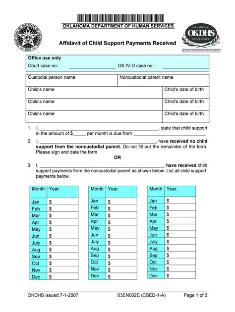 Affidavit Of Child Support Payments Received Form Fill Out And Sign