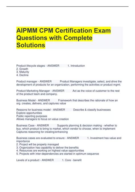 Aipmm Cpm Certification Exam Questions With Complete Solutions Aipmm