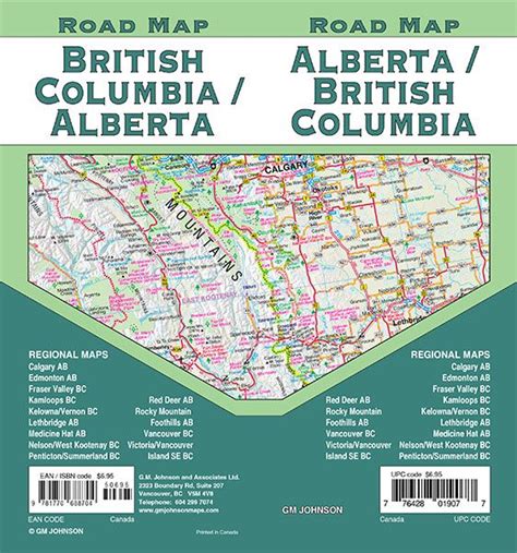 Alberta British Columbia Canada Road Map Gm Johnson Maps