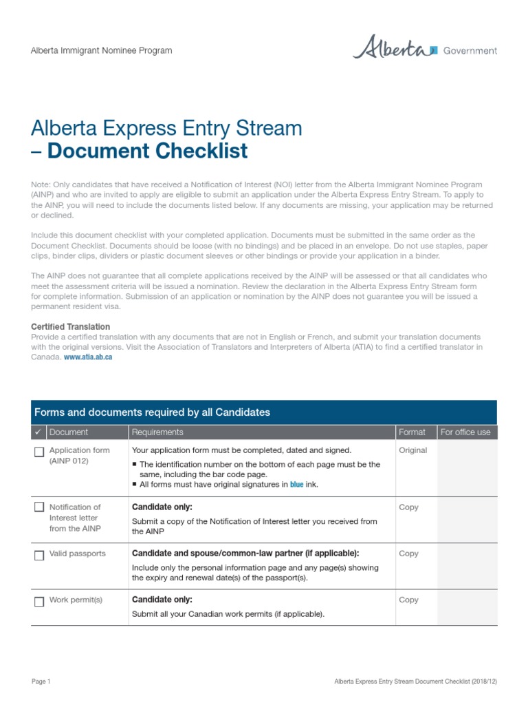 Alberta Express Entry Stream Eligibility Process