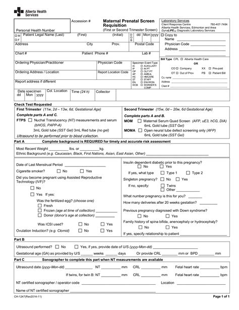 Alberta Health Services Maternal Prenatal Screen Requisition First Or