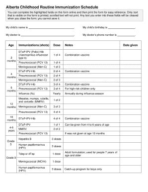 Alberta Vaccination Schedule