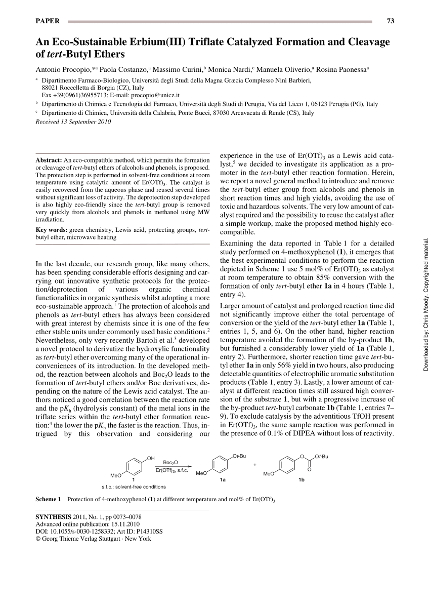 An Eco Sustainable Erbium Iii Triflate Catalyzed Formation And