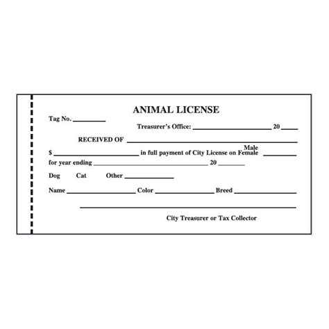 Animal License Receipt Book