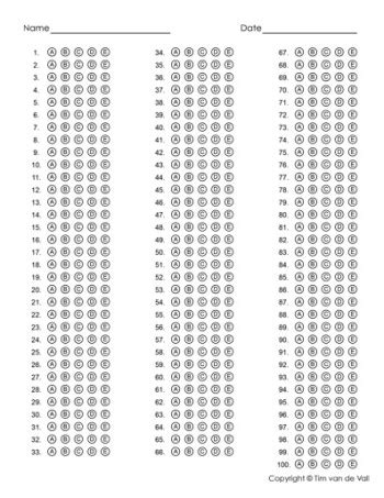 Answer Sheet Templates Tim Amp 39 S Printables