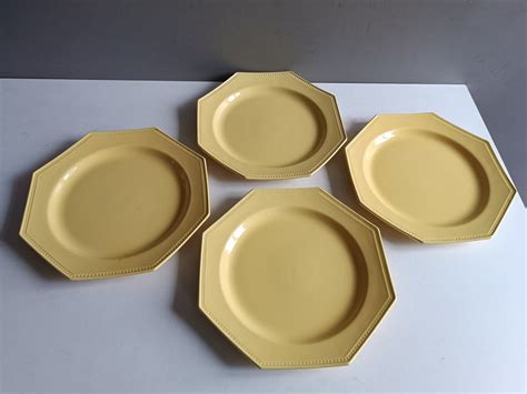 Antique French Rare Yellow Ironstone Dinner Plate Pearl Border