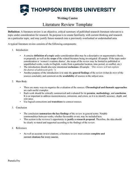 Apa Literature Review Outline Template