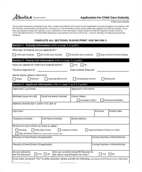 Application For Child Care Subsidy This Form Is Used To Apply For Child