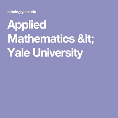 Applied Mathematics Yale