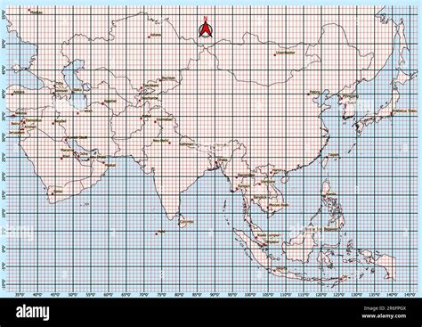 Asia Map Geographic Coordinates Latitude And Longitude German Language