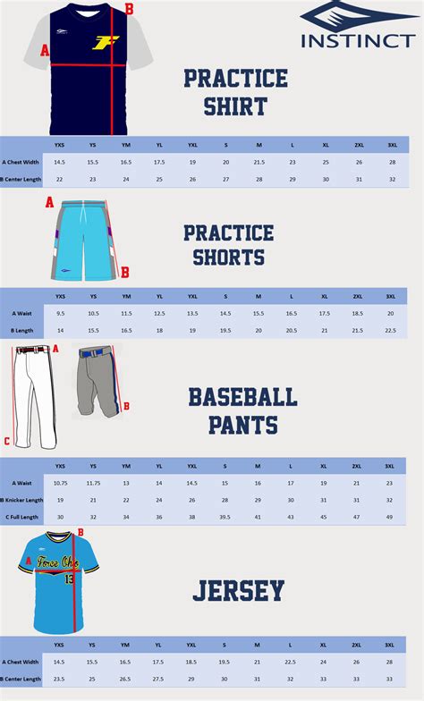 Baseball Size Charts Instinct Sport Perfomance