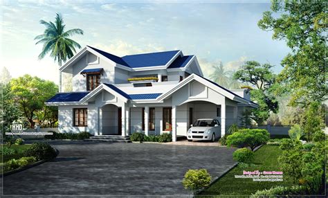 Beautiful Blue Roof Villa Elevation In 2500 Sq Feet House Design Plans