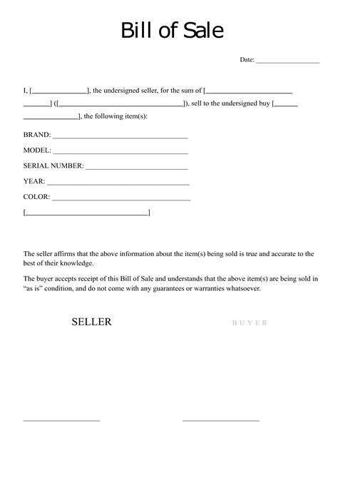 Bill Of Sale Forms Free Printable Documents