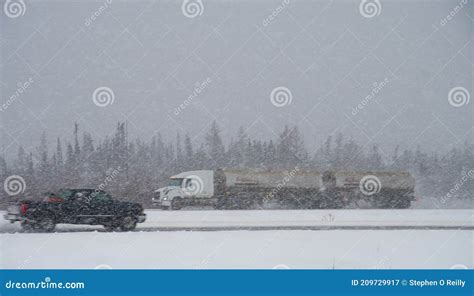 Blizzard Driving Conditions On Highway 63 Alberta Editorial Photography