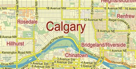 Calgary Alberta Canada Map Vector City Plan Low Detailed For Small