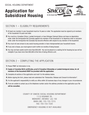 Canada Application For Subsidized Housing Simcoe County Fill And