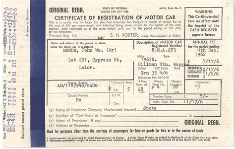 Car Registration Certificate Holden Sedan John Woods West Preston