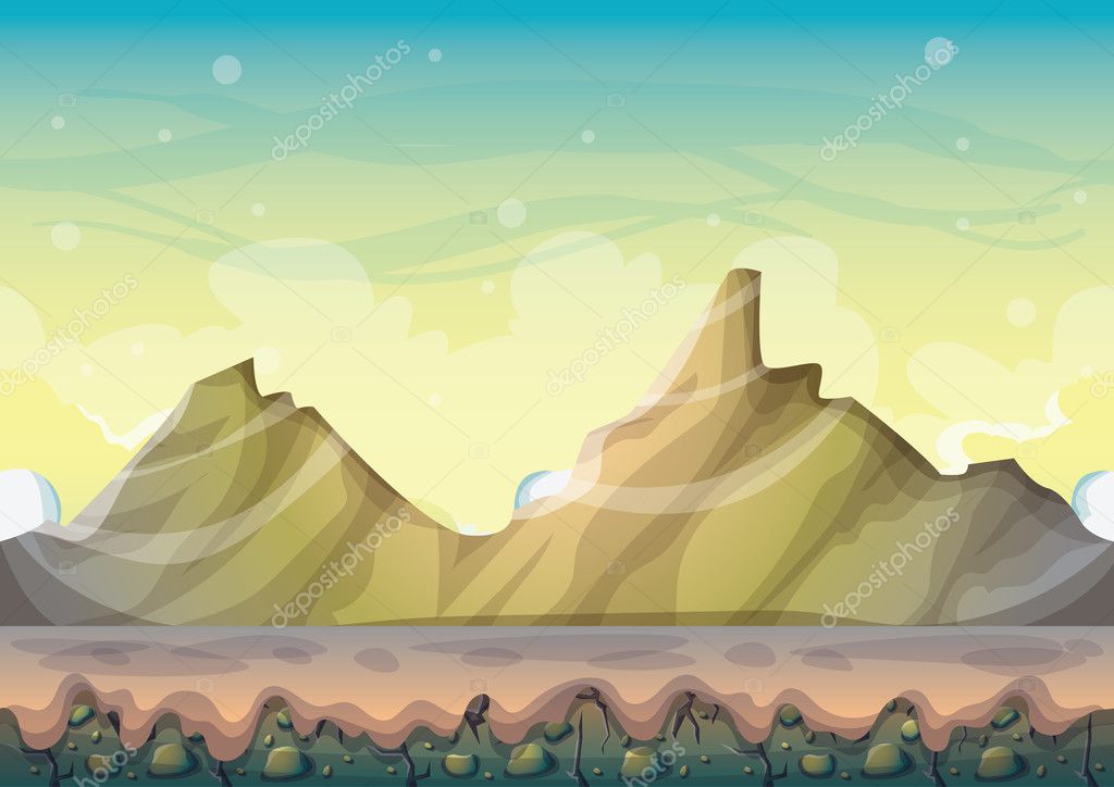 Cartoon Vector Nature Landscape Background With Separated Layers For