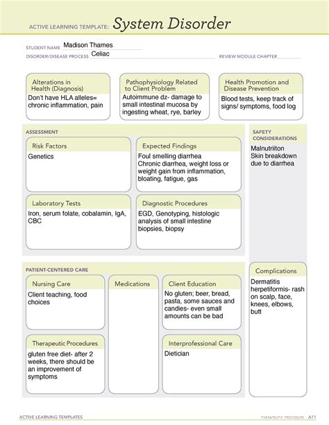 Celiac Disease System Disorder Template