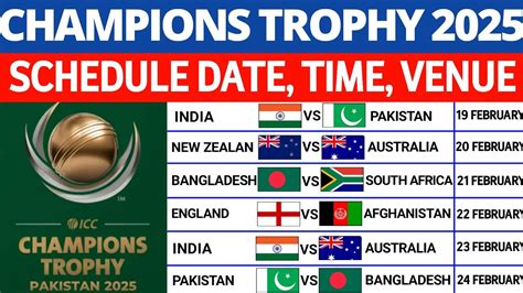 Champions Trophy 2025 Schedule Date And Venue 2025 Taffy Cristin