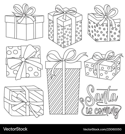 Christmas Gift Boxes Collection For Coloring Vector Image