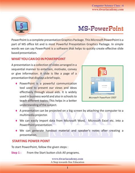 Class 6 Computer Science Chapter 5 Ms Powerpoint