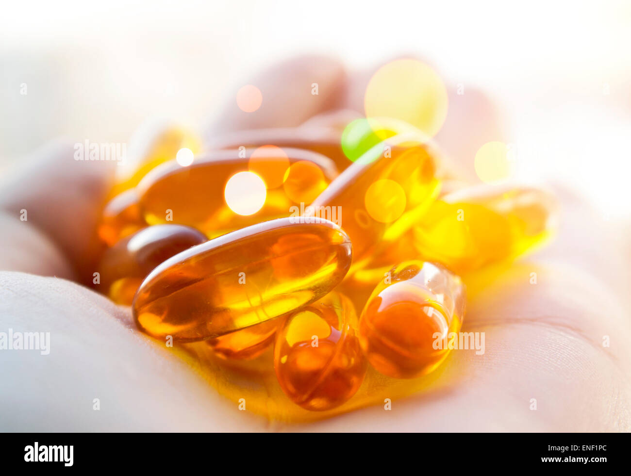 Cod Liver Oil Pills In Hand Magic Healing Pills Stock Photo Alamy