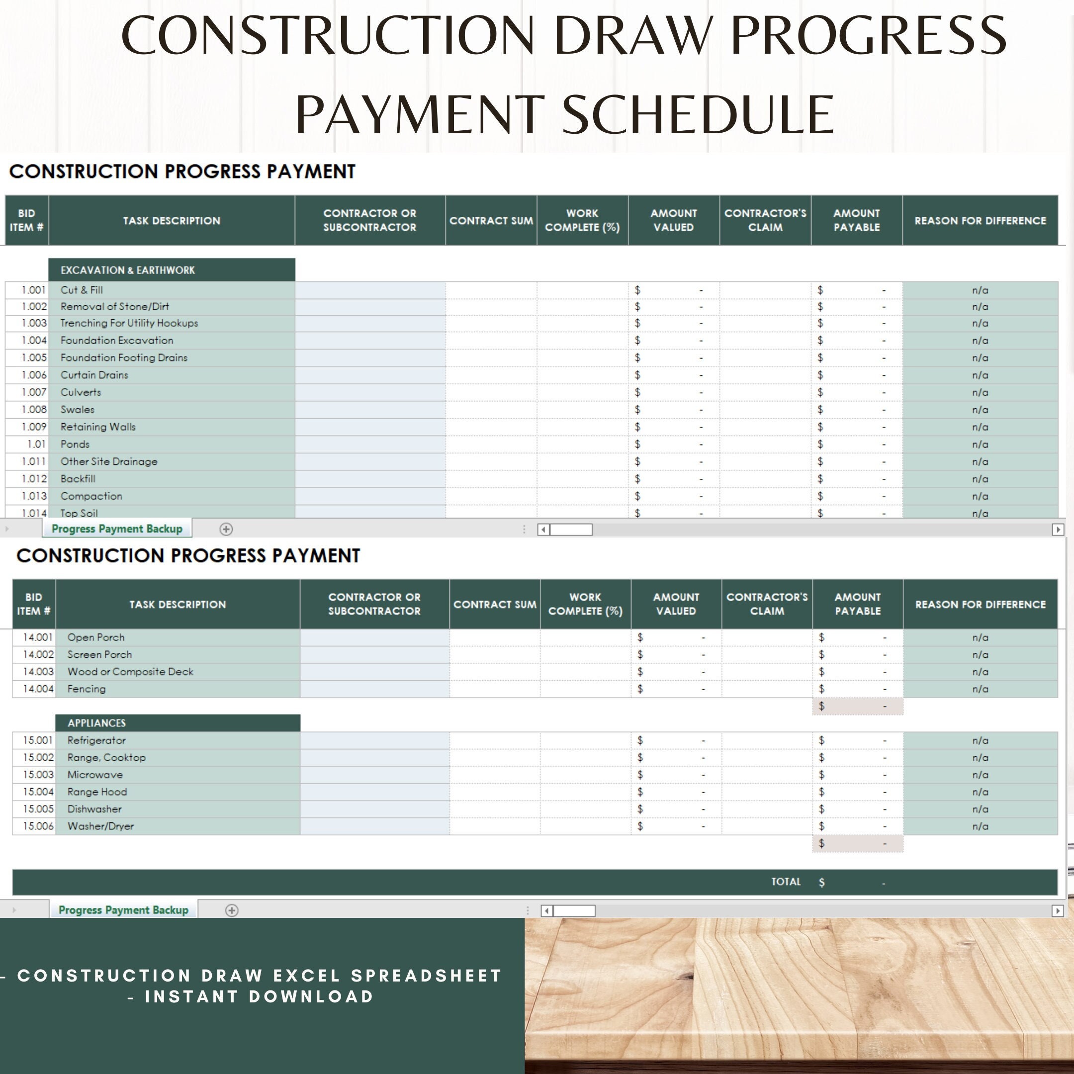 Construction Progress Payment Schedule Template