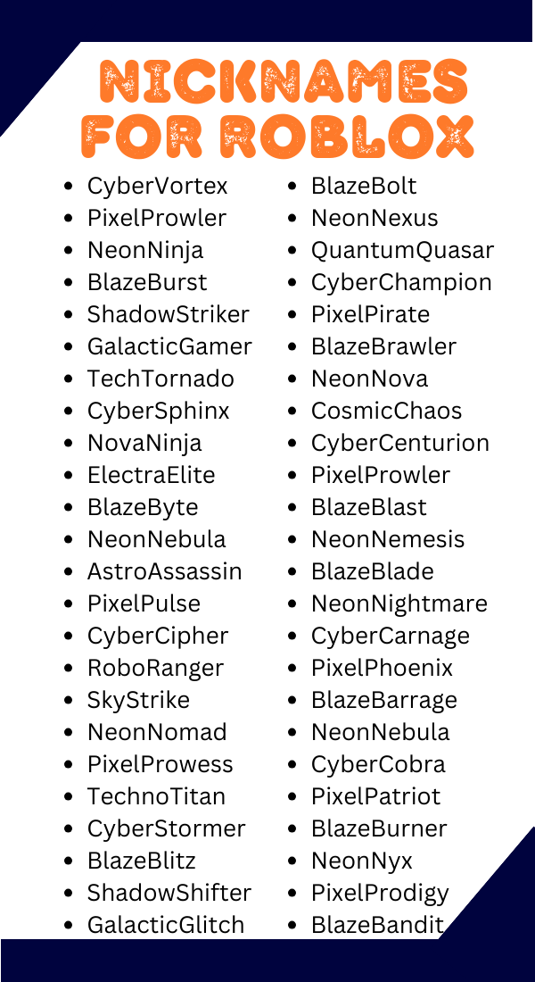 Cool Nicknames For Roblox