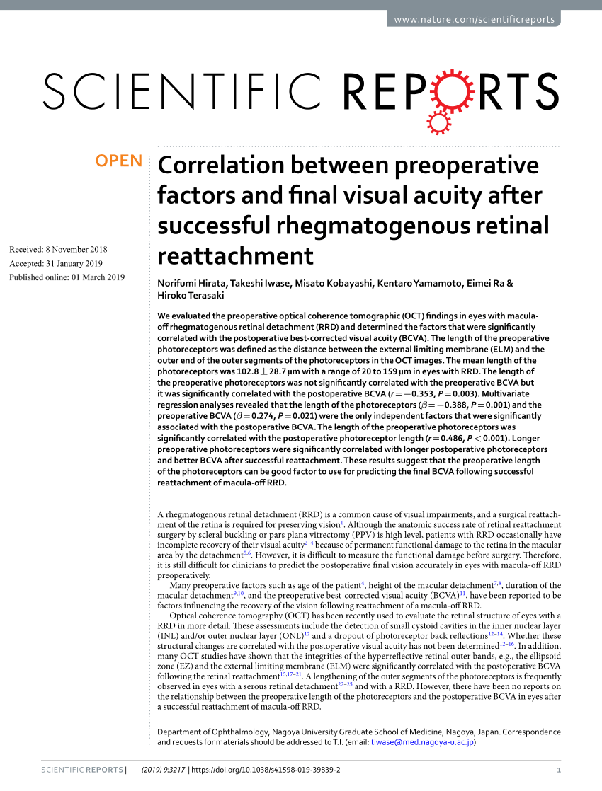 Correlation Between Preoperative Factors And Final Visual Acuity After