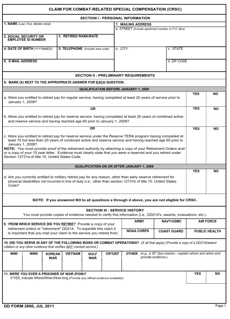 Crsc Combat Related Special Compensation For Va Disability Claims