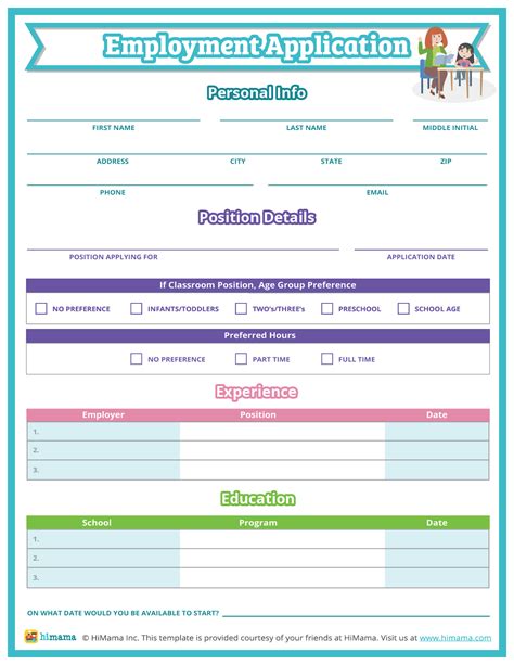 Daycare Application Form Template