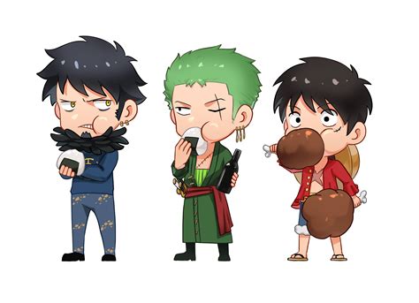 Download Zoro Luffy And Trafalgar Law One Piece Chibi Wallpaper