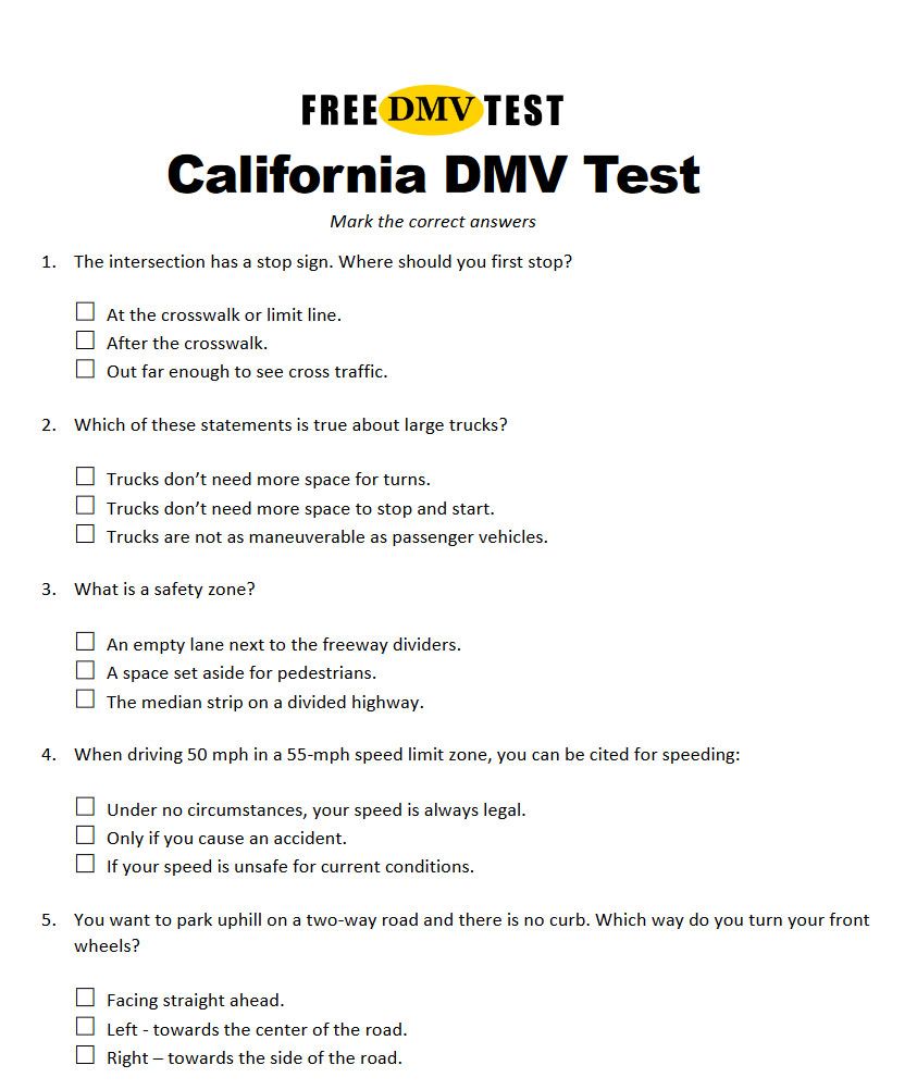 Driver Test Questions And Answers Rules Of The Road Practice